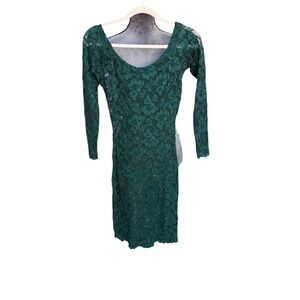 Vintage Lace Bodycon Dress Long Sleeve Emerald Green Cocktail Party Dress